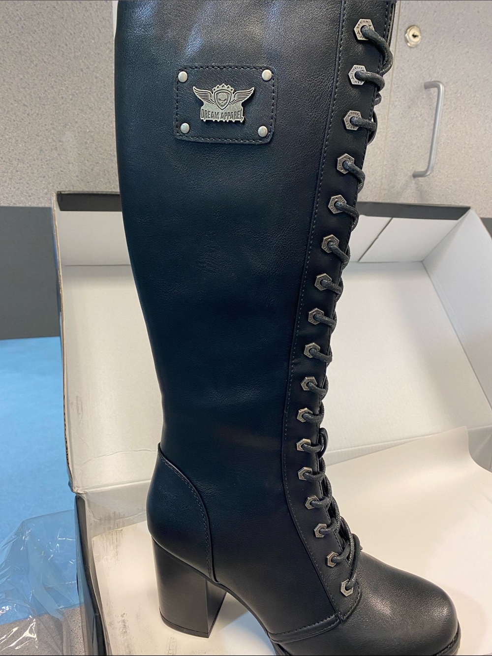 Dream Apparel Black Over-the-Knee Lace-Up Block Heel Boots